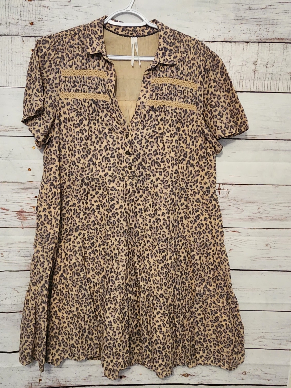 Anthropologie Leopard Print Short Sleeve Tunic Dress- Tan and Black